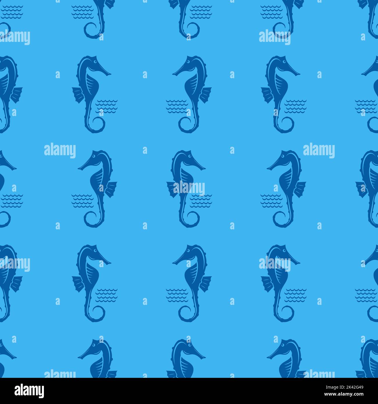 Blue Seahorse Icon. Logo design on White Background. Tropical Exotic Fish Stock Vector