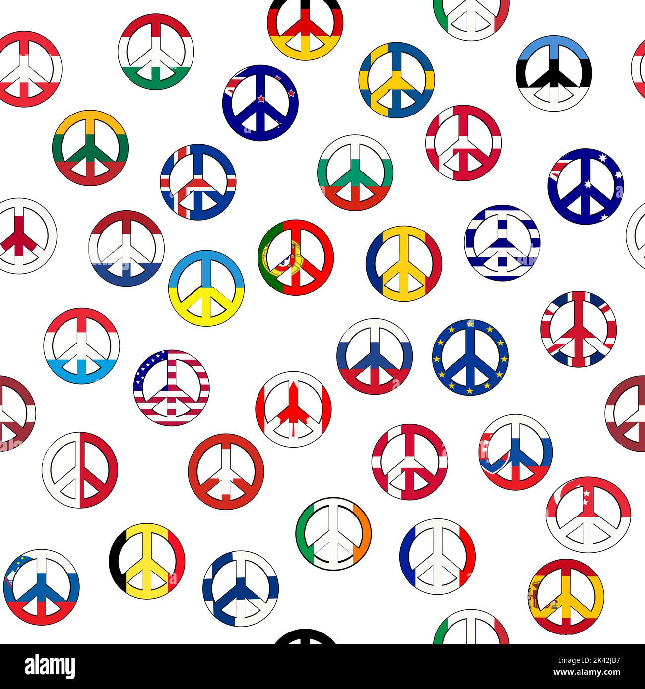 Peace symbol with flags of different countries from the  world, seamless pattern Stock Vector