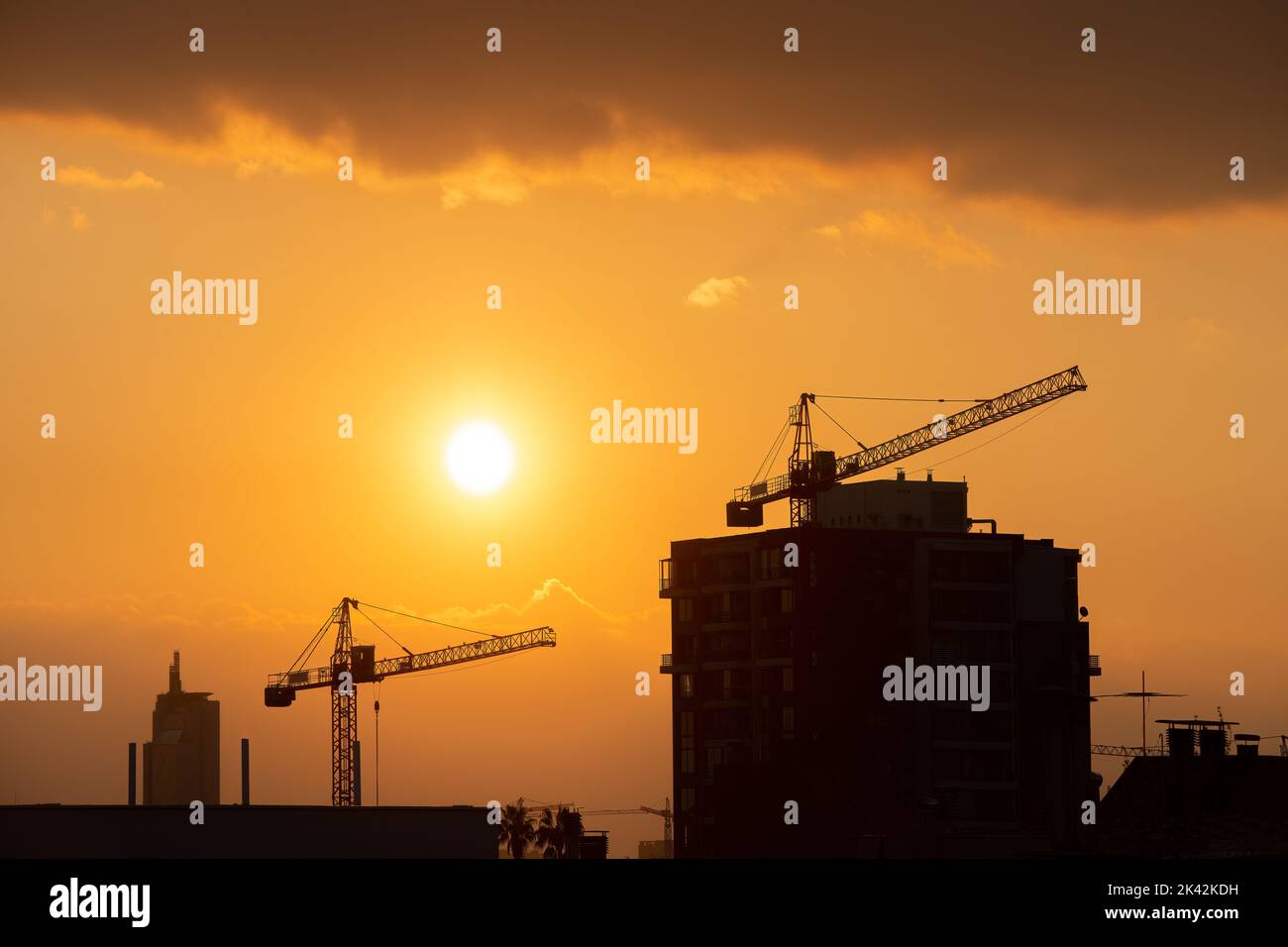 Cranes on construction site in Providecia district in Santiago de Chile. Stock Photo