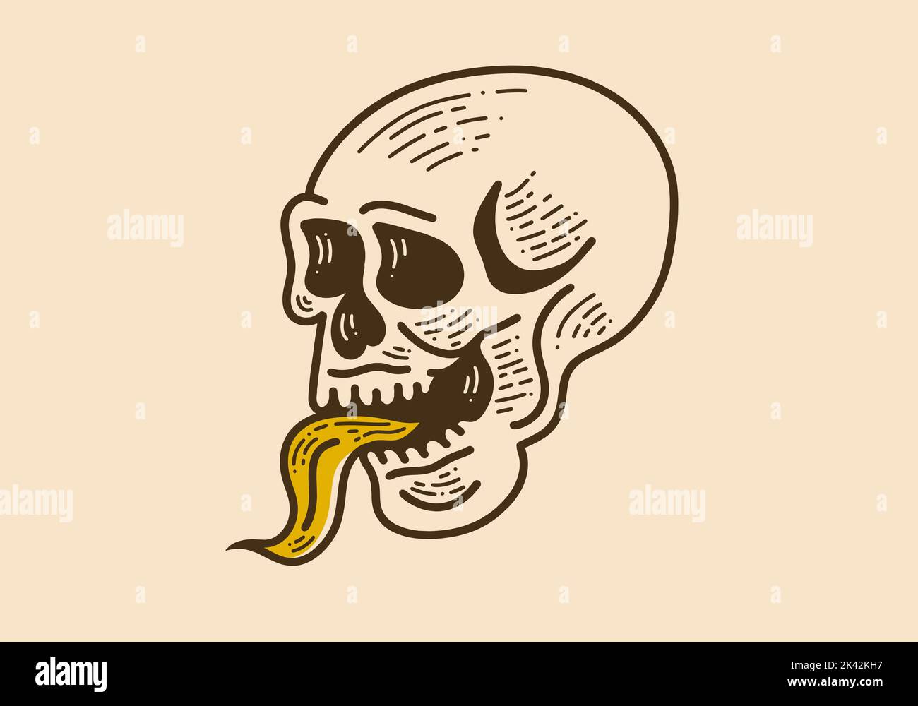 Skull with long tongue retro vintage art drawing design Stock Vector