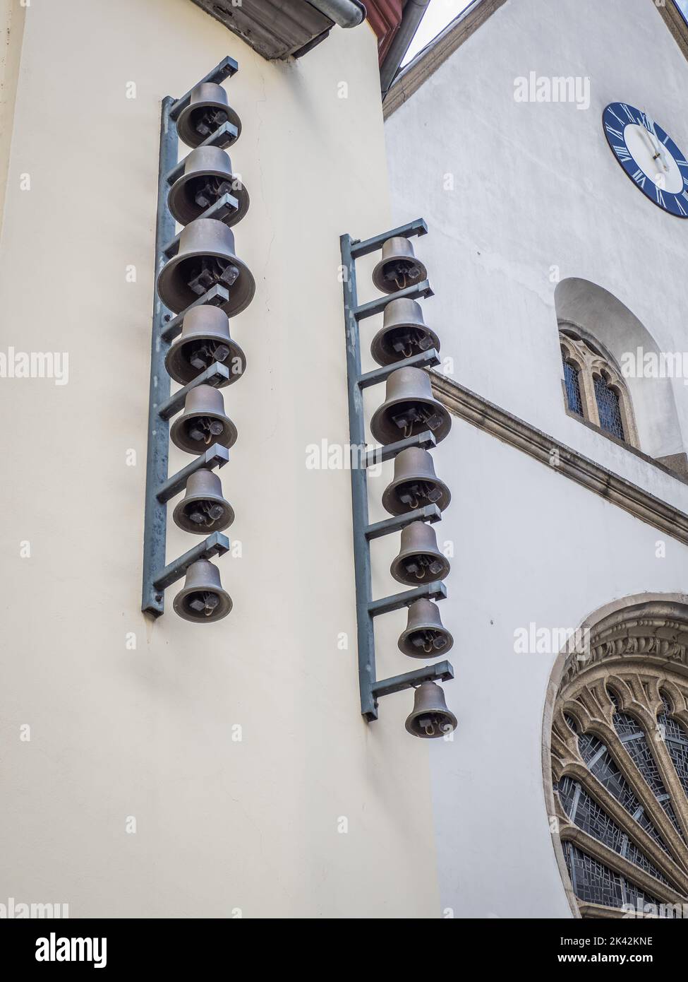 Bells in the City Hall courtyard, Koblenz, Germany Stock Photo