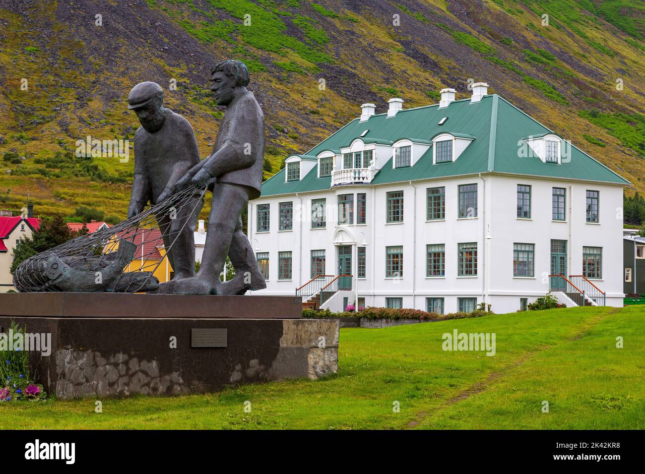 Fisherman's Monument & Culture House, Isafjordur, Iceland, Europe Stock Photo