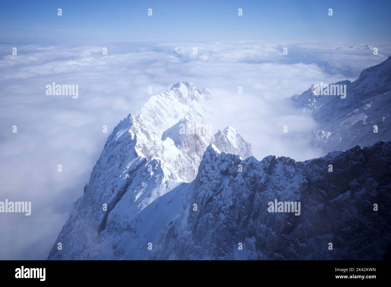 Zugspitze, the highest alps in southern Germany. The photo was taken from inside a cable car to the peak. Stock Photo
