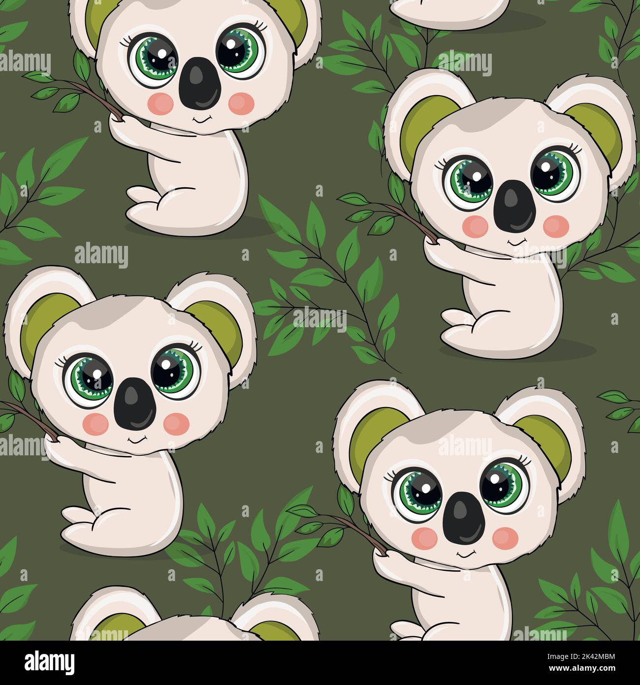 Seamless pattern with cute koala baby on color background. Funny ...