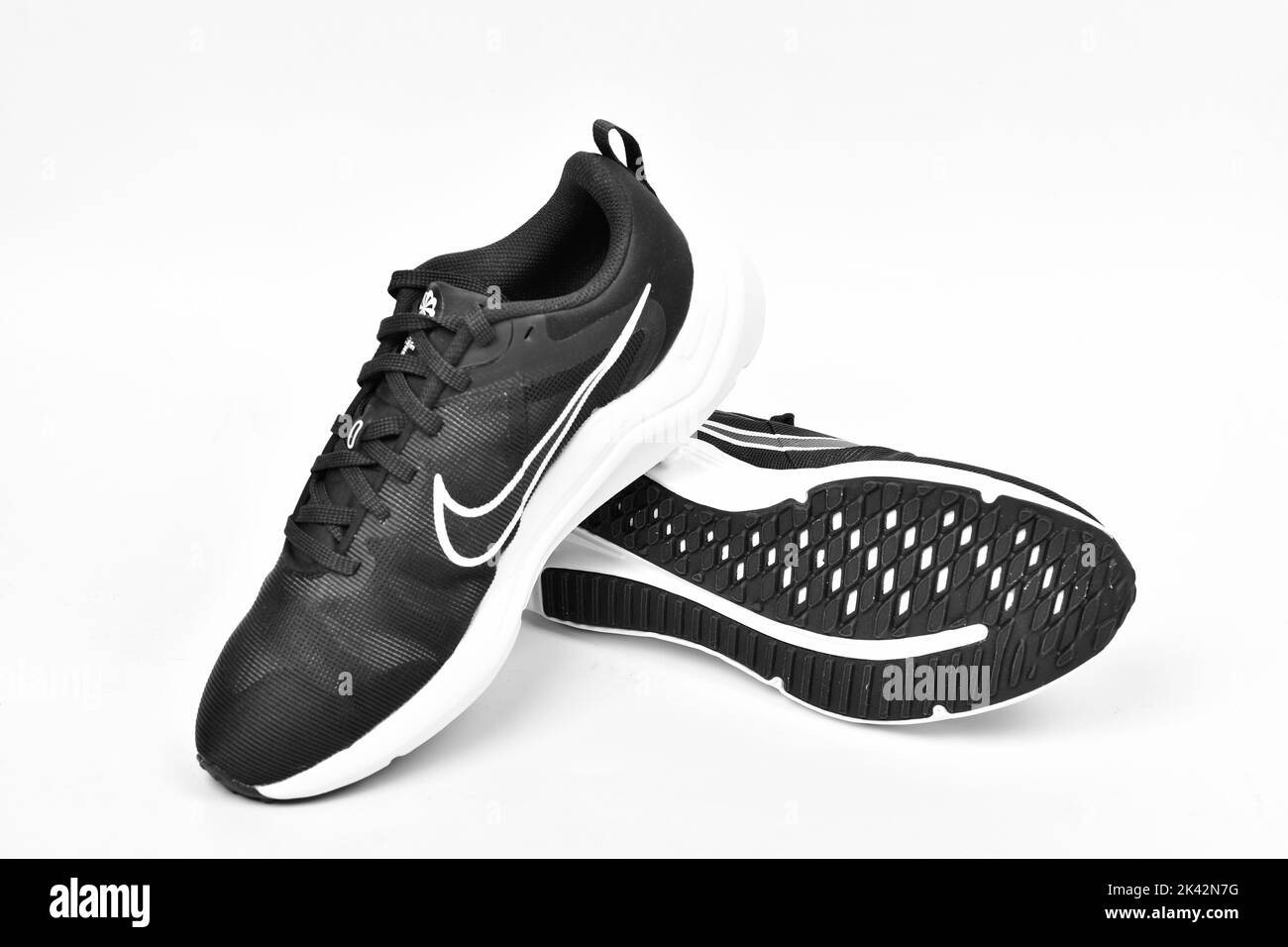 New Delhi, India - 29 September 2022 : Pair of Nike Running Shoes Isolated on White Background Stock Photo