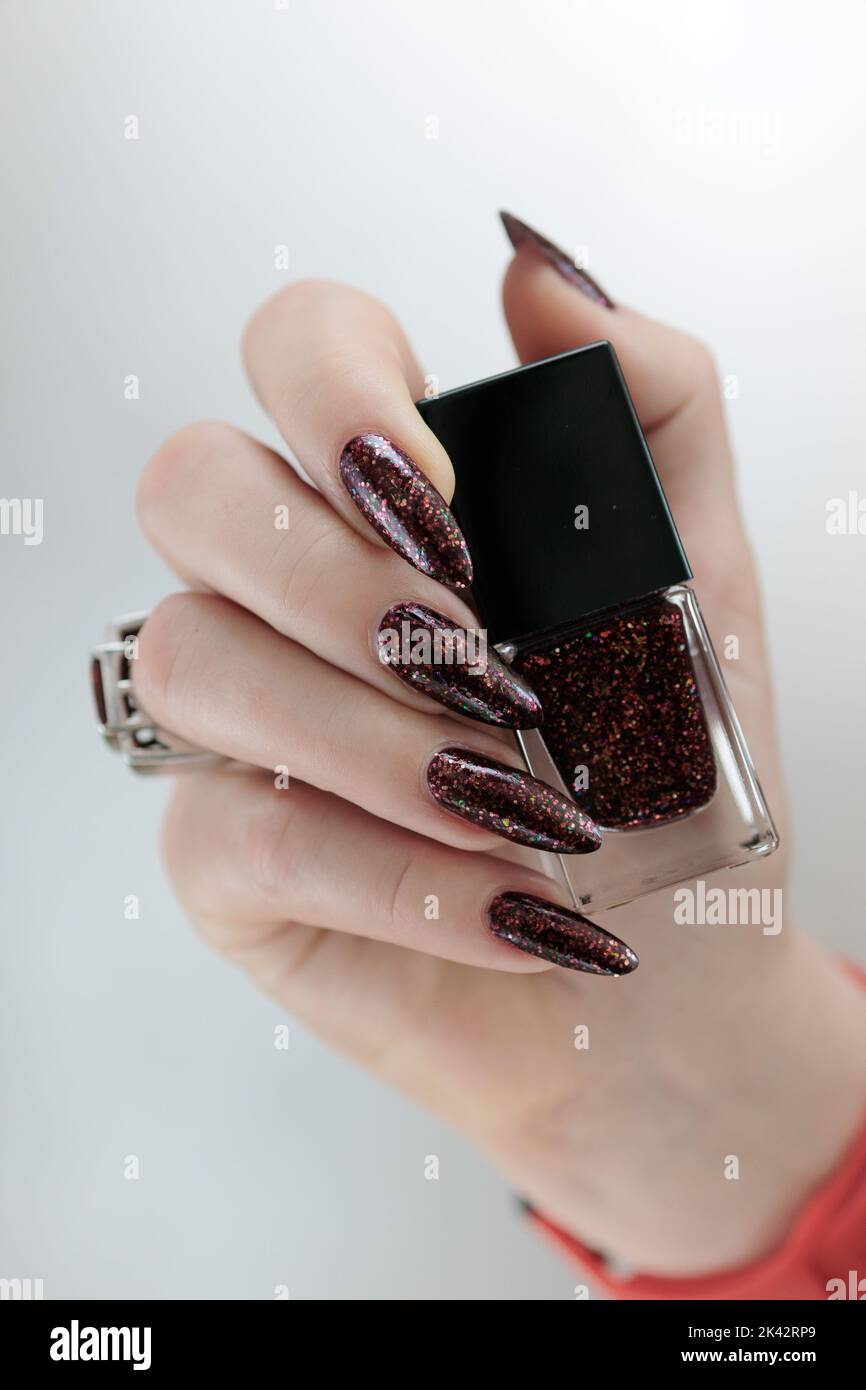 dark red burgundy nails with gold dots | via WordPress bit.l… | Flickr