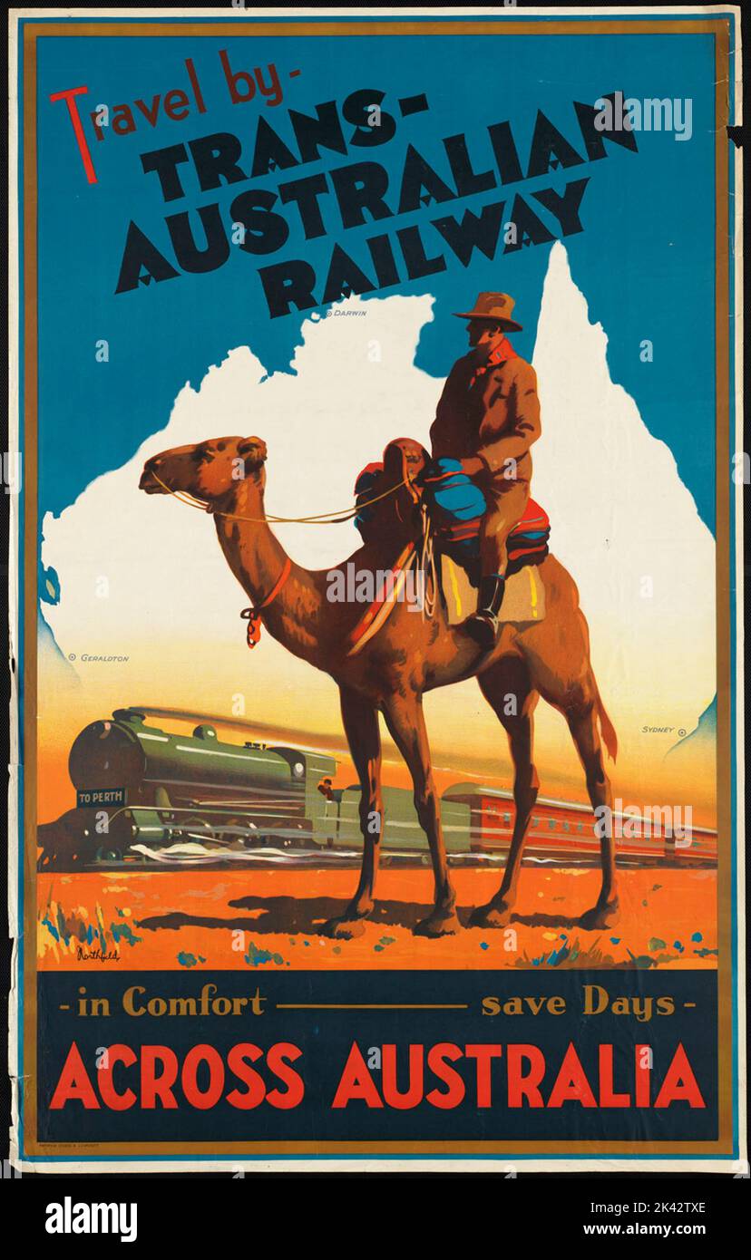 Travel By Trans-Australian Railway. Tourism Travel Poster Travel By Trans-Australian Railway. Tourism Travel Poster