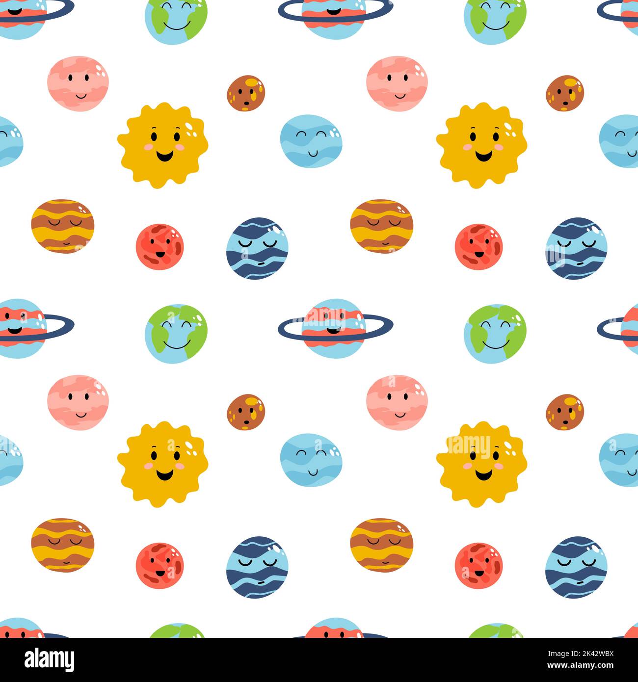 Space elements seamless pattern in cartoon flat childish style. Vector ...