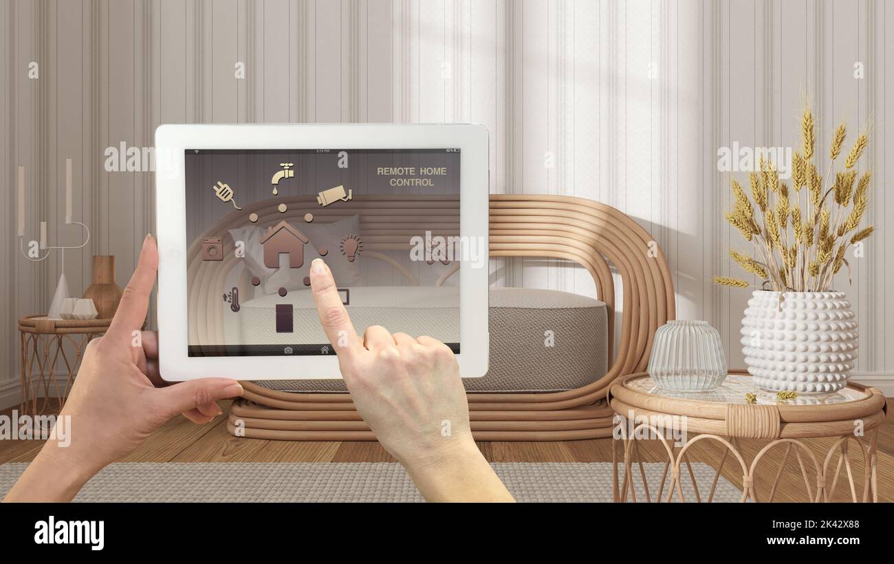Smart remote home control system on a digital tablet. Device with app