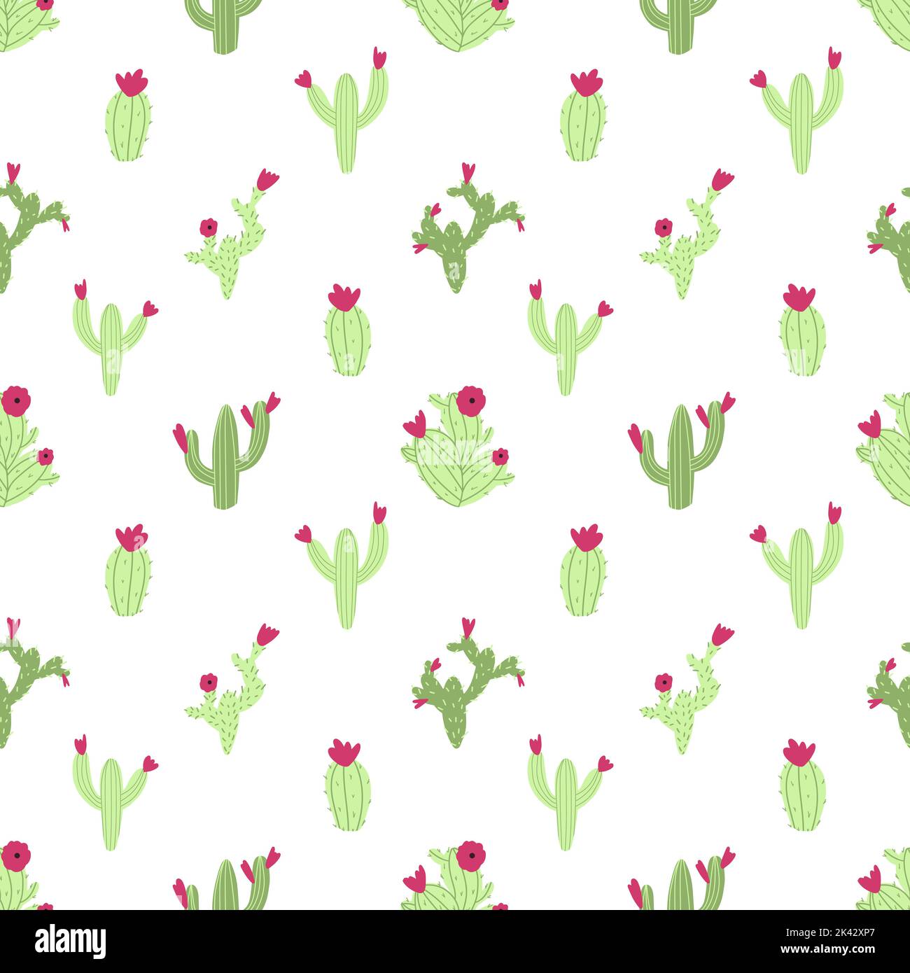 Vector seamless cactus pattern on white background. Cute childish ...