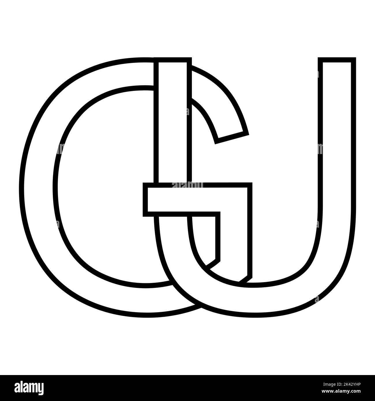 Logo sign gu ug icon nft interlaced letters g u Stock Vector