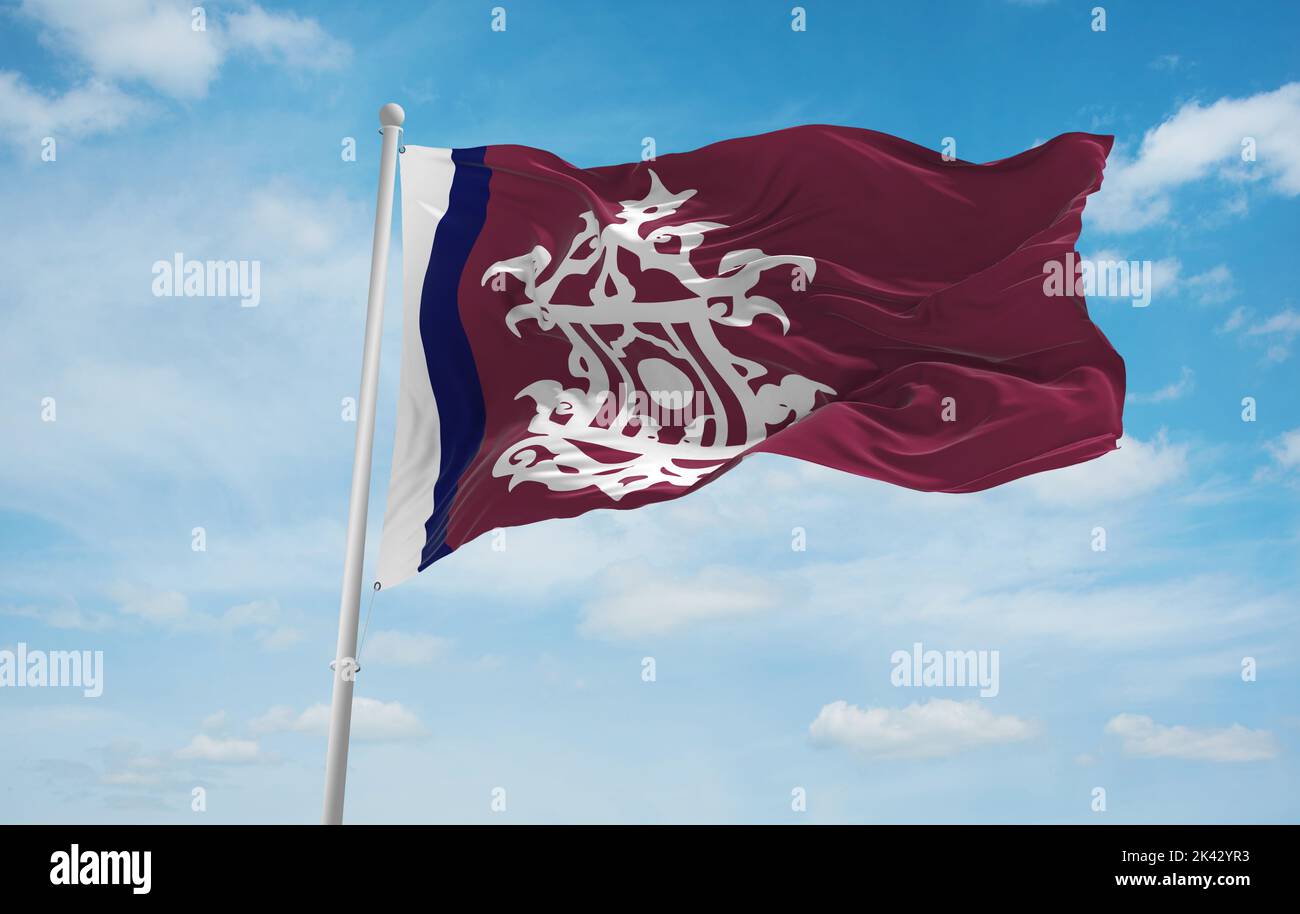 flag of Austronesian peoples Suluk at cloudy sky background, panoramic view.flag representing ethnic group or culture, regional authorities. copy spac Stock Photo