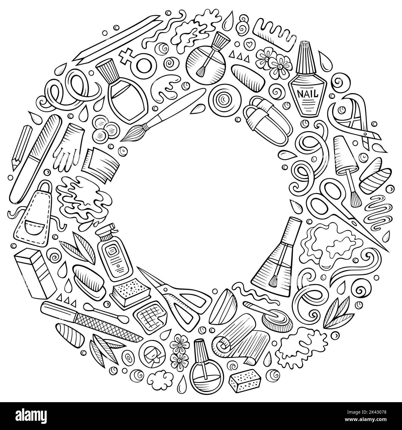 Set of Nail Salon cartoon doodle objects, symbols and items Stock