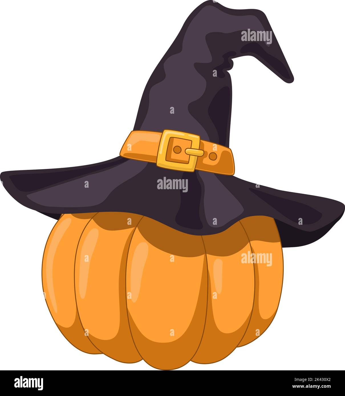 Cute orange pumpkin in a magic hat Stock Vector