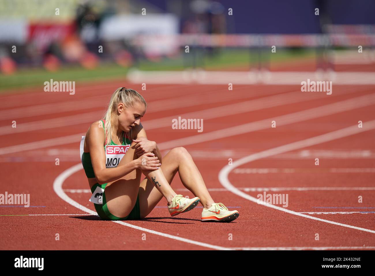 Janka Molnar participating in the 400 meters hurdles of the European