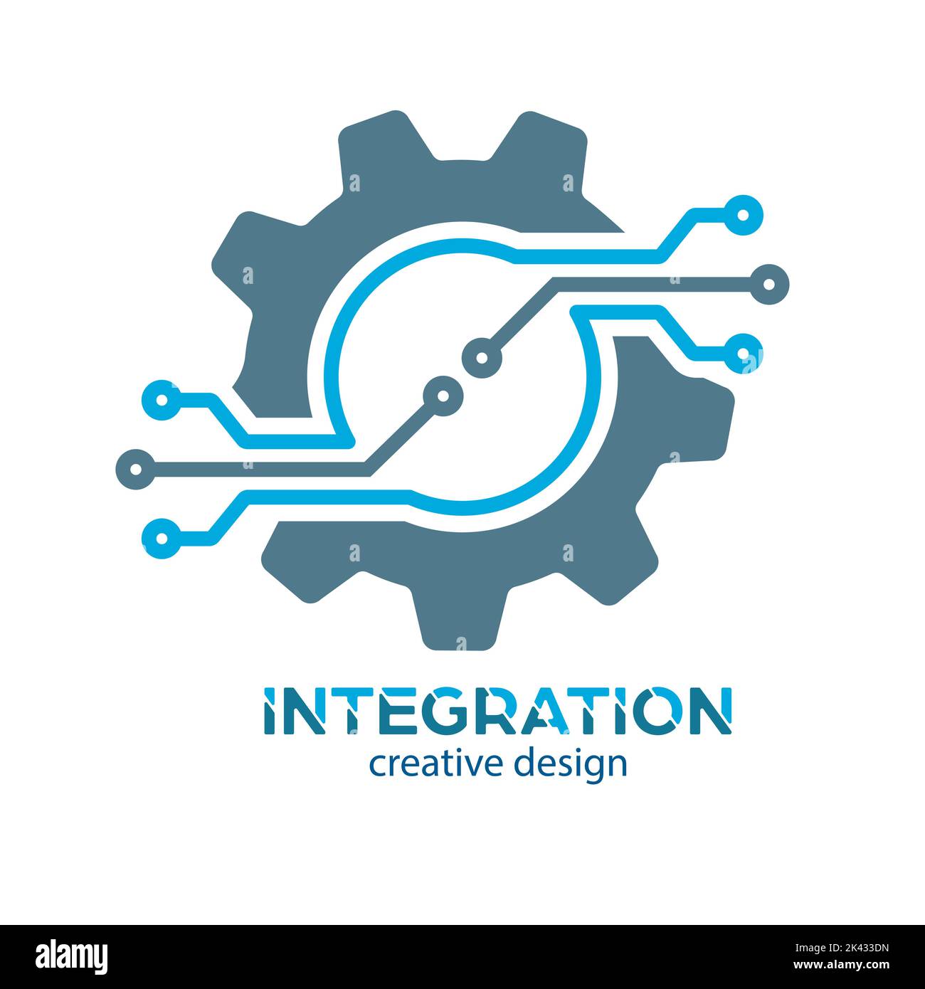 Integration. Template automation of a mechanized process. Electronic control of industrial processes. Flat style Stock Vector