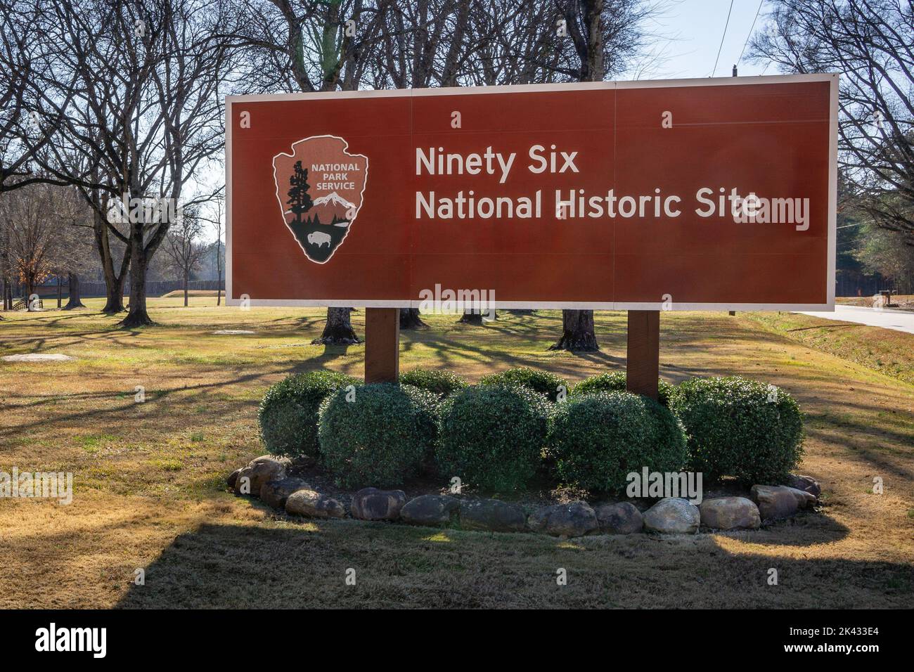 National Park Service sign for the Ninety Six National Historic Site in South Carolina Stock Photo