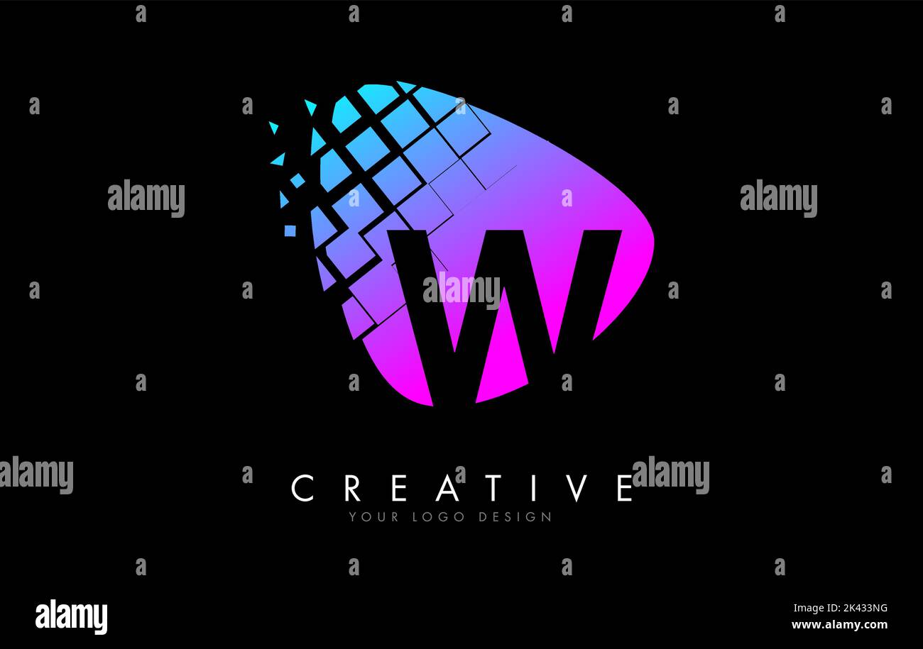 Letter W Design with Colorful Pink and Blue Shattered Blocks Vector ...