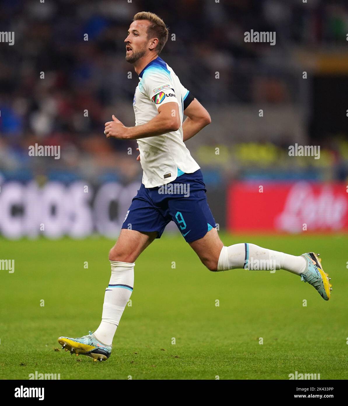 England's Harry Kane with UEFA One Love armband during the UEFA Nations League Group C Match at San Siro Stadium, Italy. Picture date: Friday September 23, 2022. Stock Photo