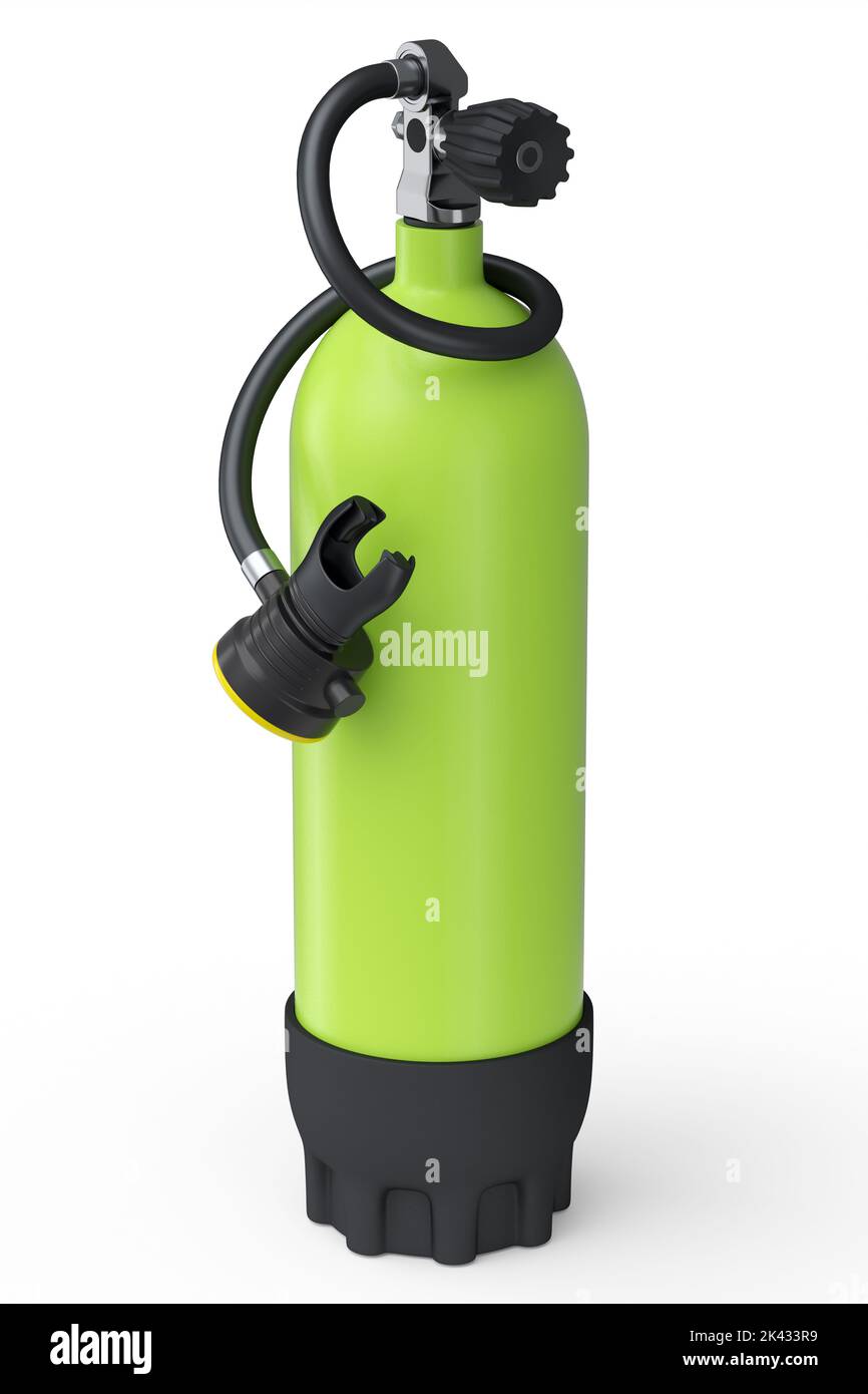 Green diving tank full oxygen for snorkeling isolated on a white