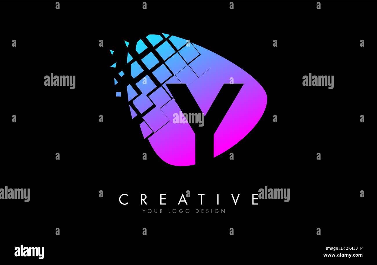 Letter Y Design with Colorful Pink and Blue Shattered Blocks Vector ...