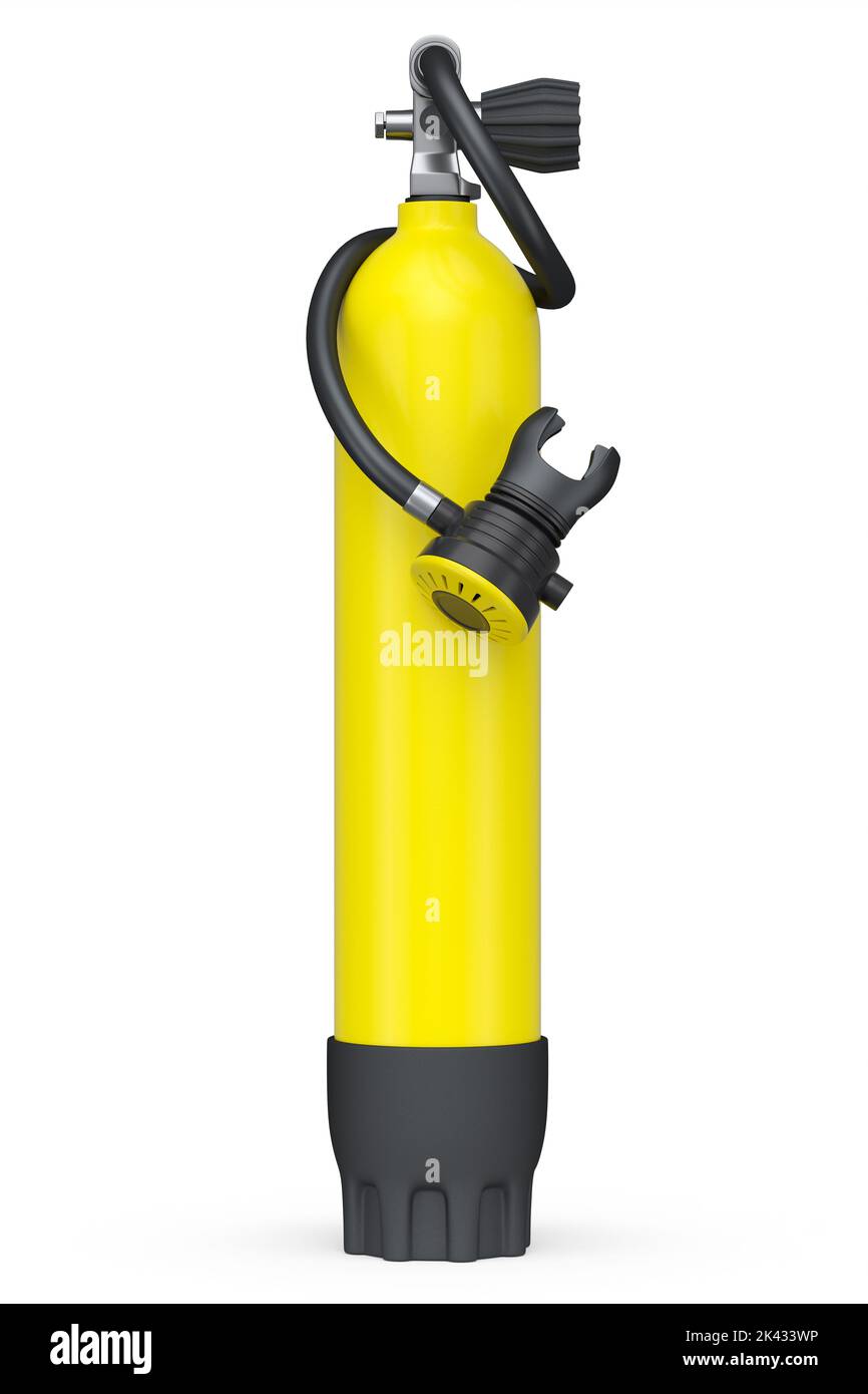 Yellow diving tank full oxygen for snorkeling isolated on a white
