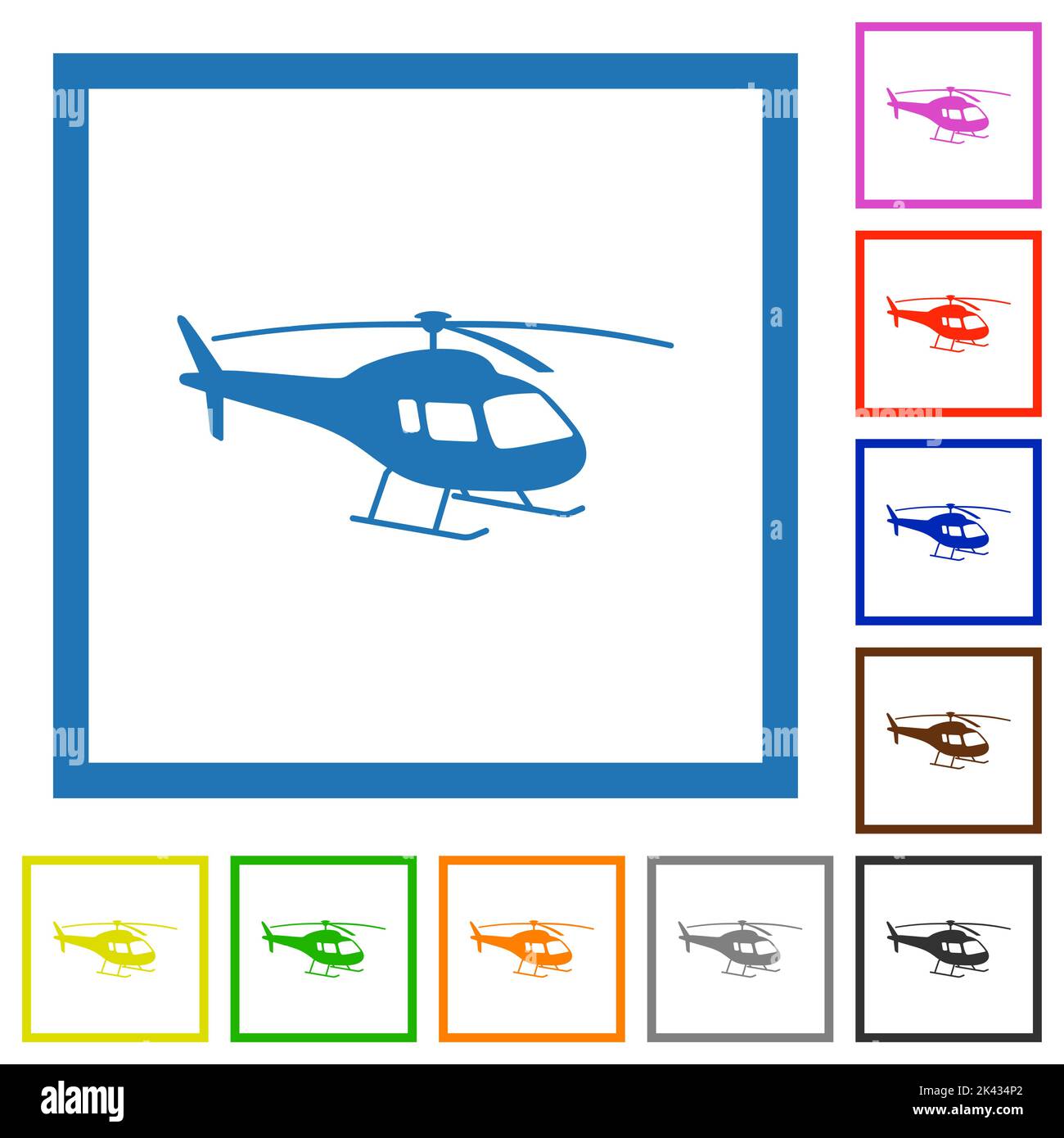 Helicopter silhouette flat color icons in square frames on white ...