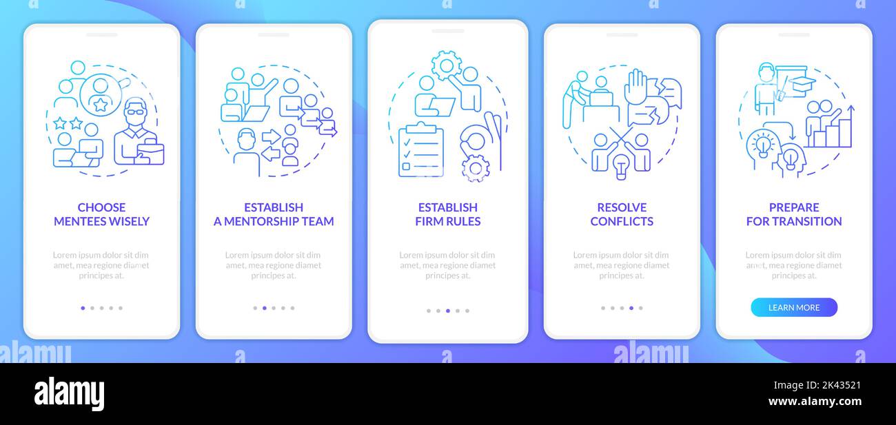 Tips for coaching employees blue gradient onboarding mobile app screen Stock Vector