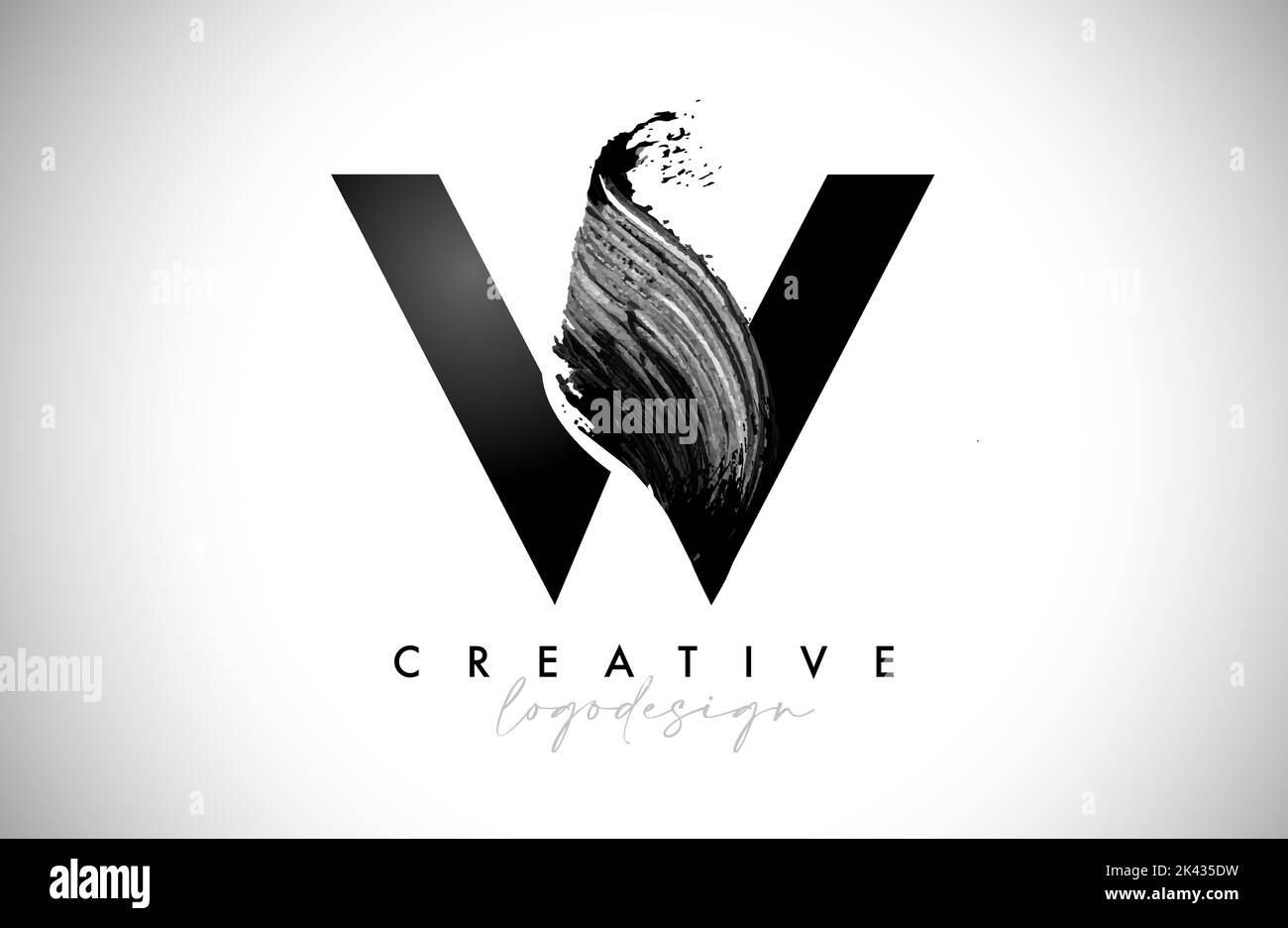 Letter W Logo Brush Stroke with Artistic Watercolor Paint Brush Icon ...