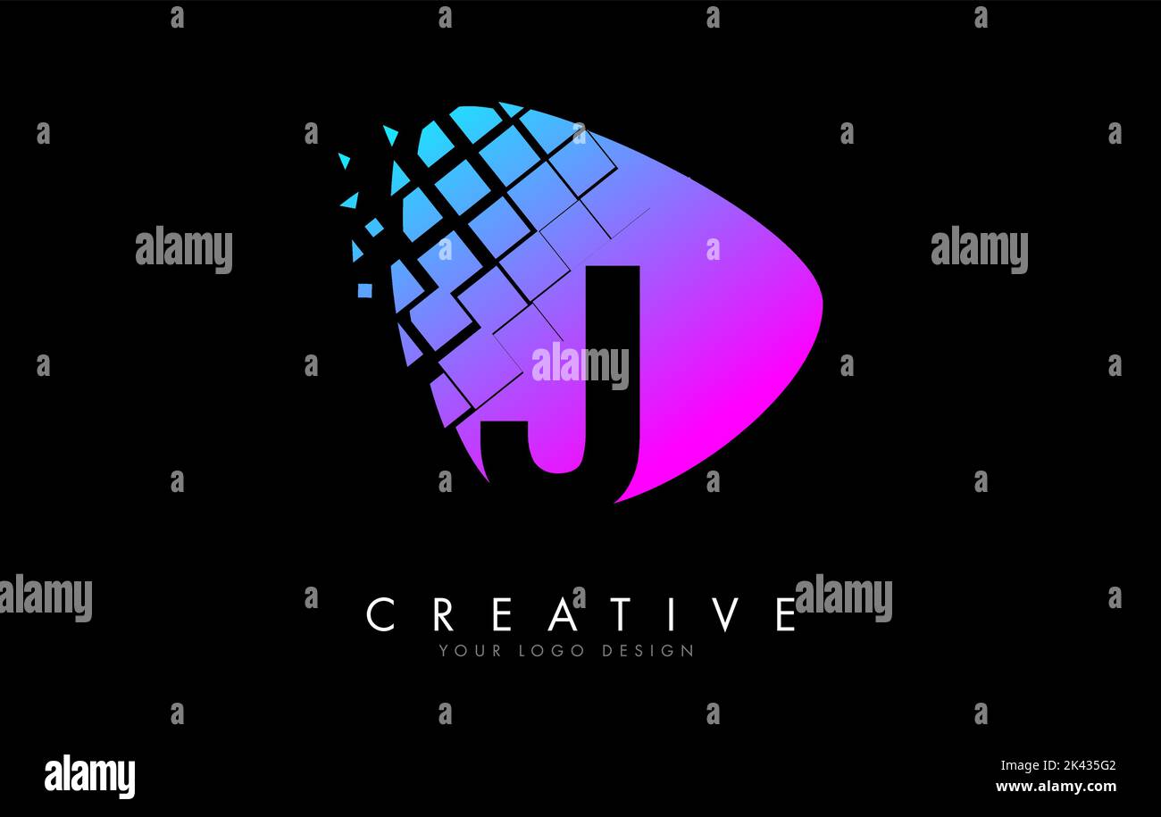 Letter J Design with Colorful Pink and Blue Shattered Blocks Vector