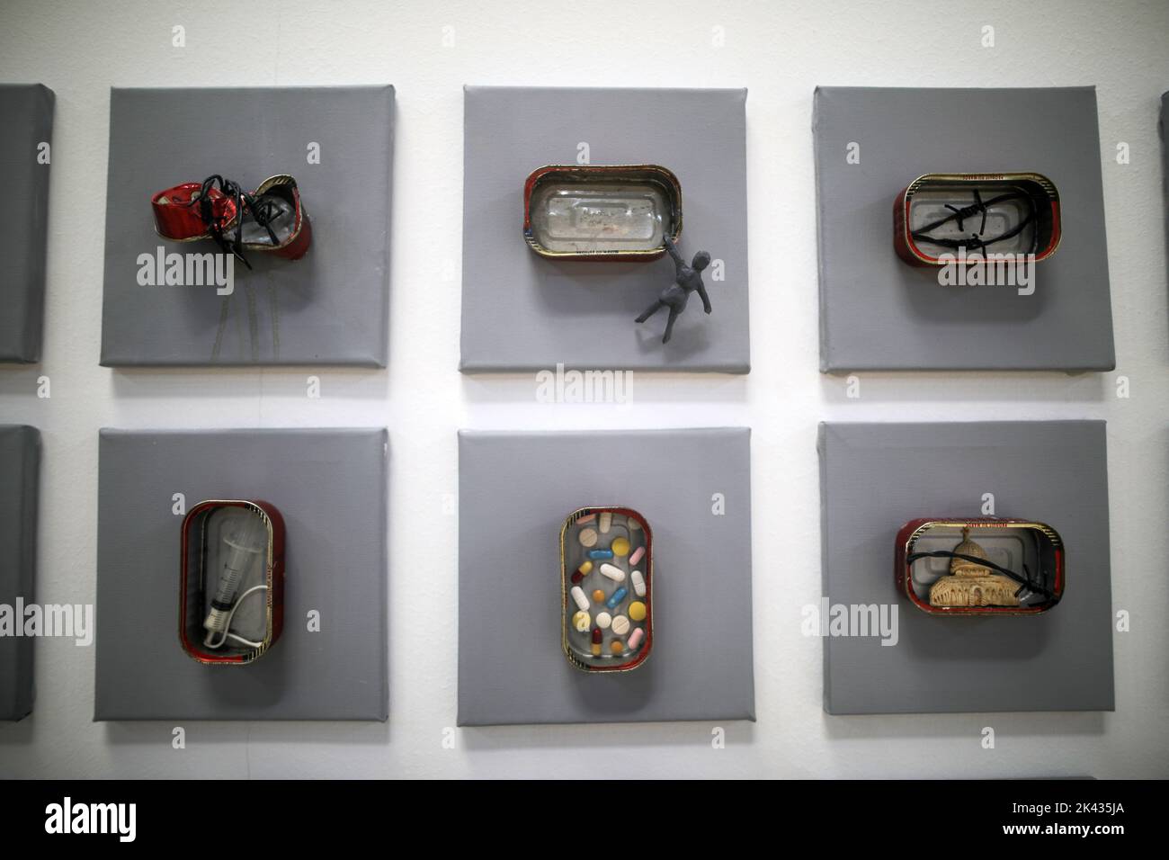 Gaza, Palestine. 29th Sep, 2022. An iron artwork made from sardine fish ...
