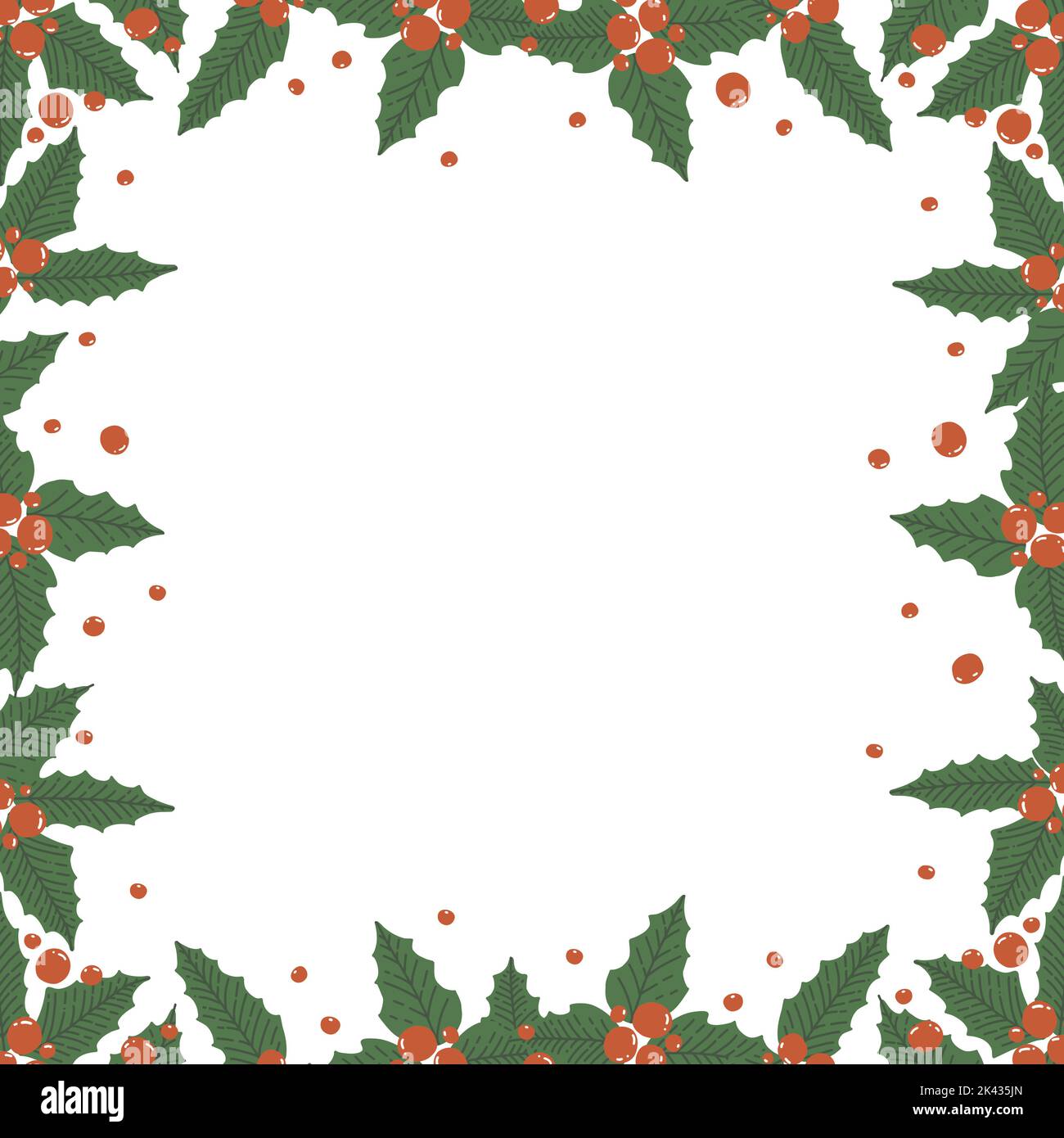 Frame from holly leaves and berries isolated on white background with ...