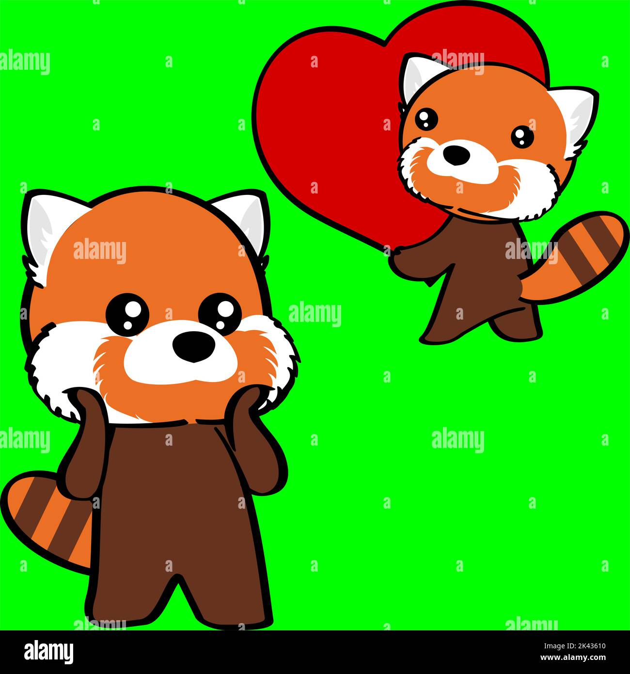 chibi little baby red panda cartoon holding valentine red heart