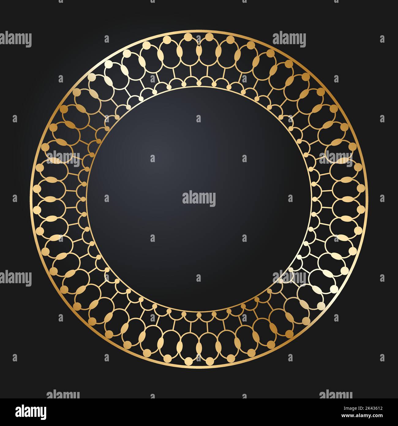 Beautiful round golden frame. Festive design. Gold border. Round frames