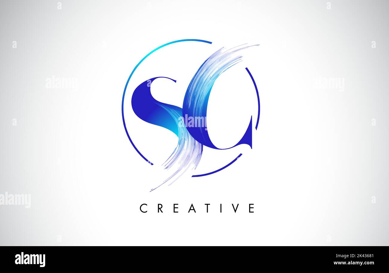 SC Brush Stroke Letter Logo Design. Blue Paint Logo Leters Icon with ...
