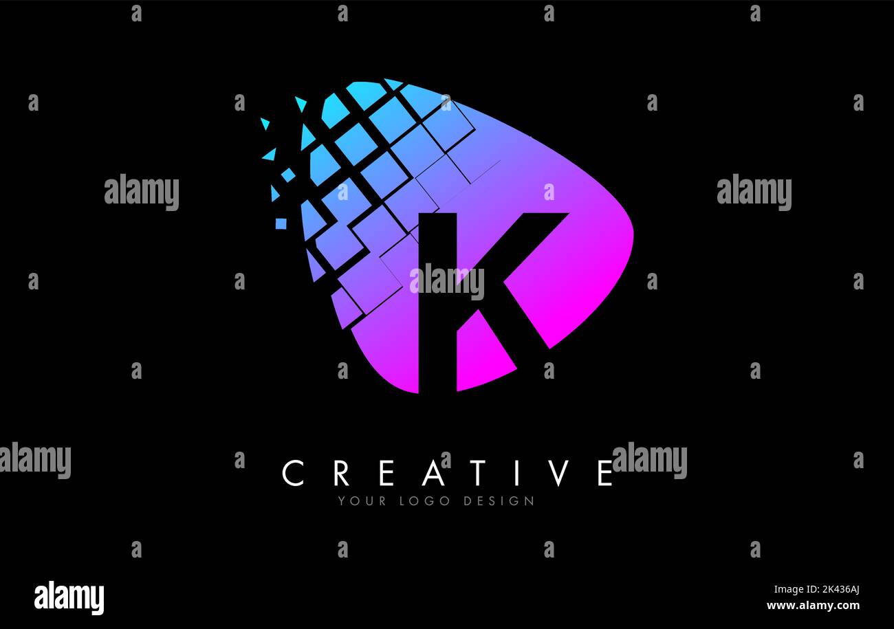 Letter K Design with Colorful Pink and Blue Shattered Blocks Vector ...