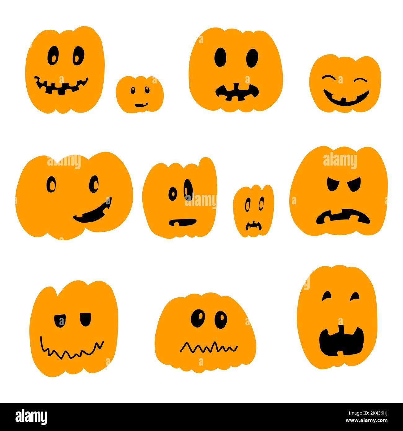 Set of vector illustration of Halloween pumpkin in hand drawn cartoon ...