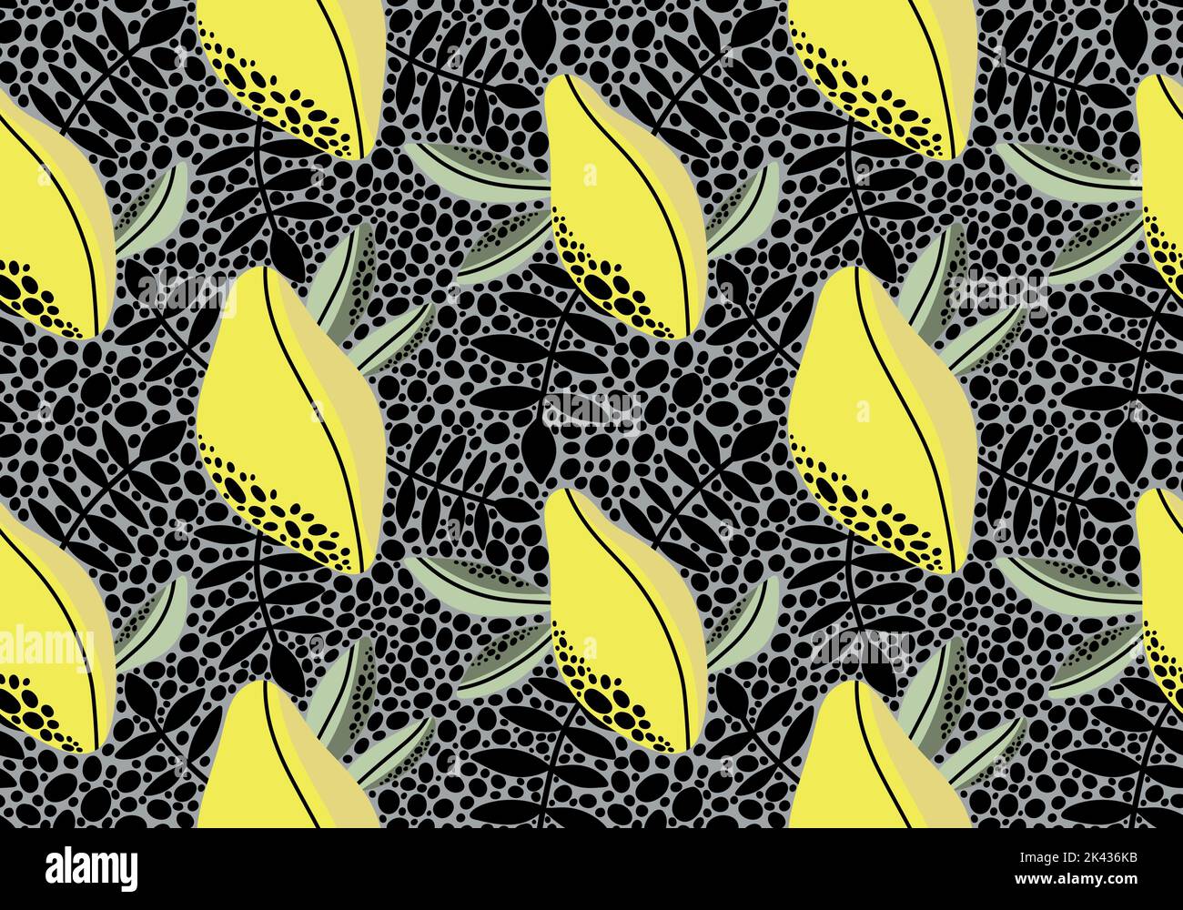 Summer fruit seamless doodle cartoon polka dots lemon pattern for ...