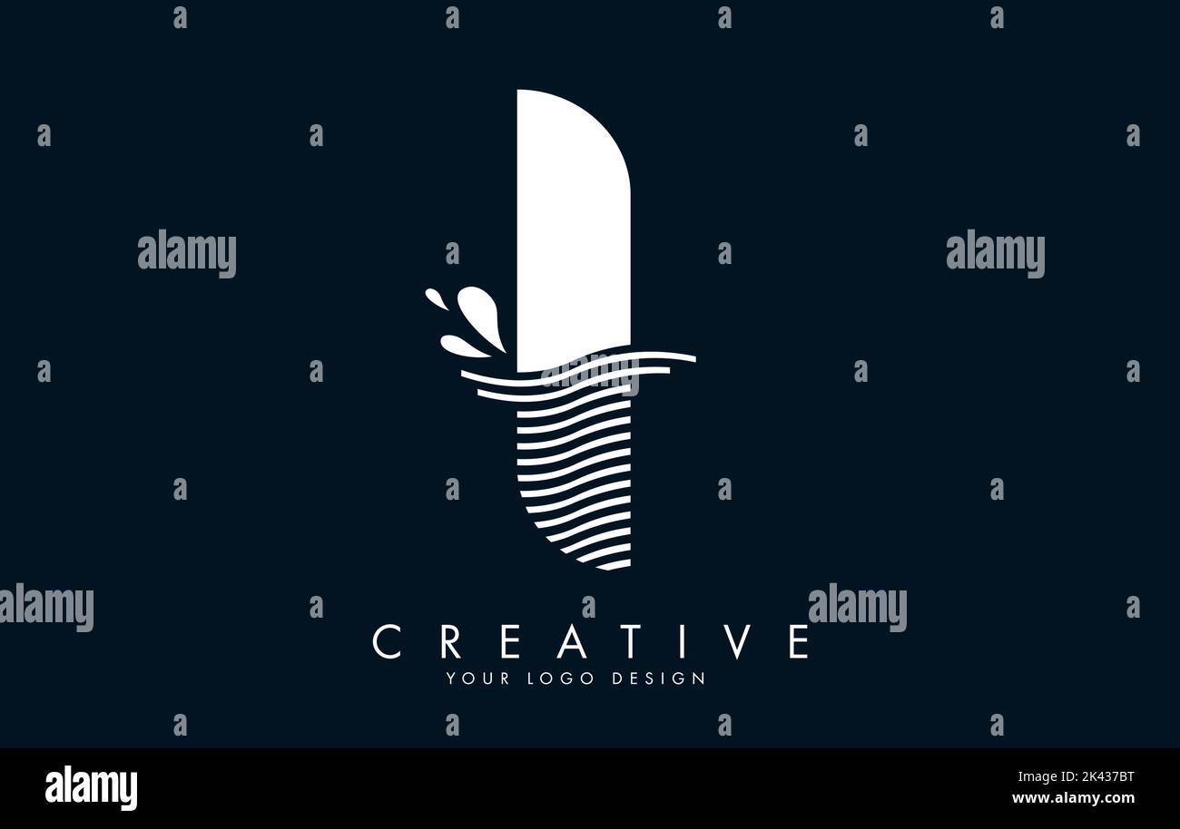 White I Letter Logo with Waves and Water Drops Design Vector ...
