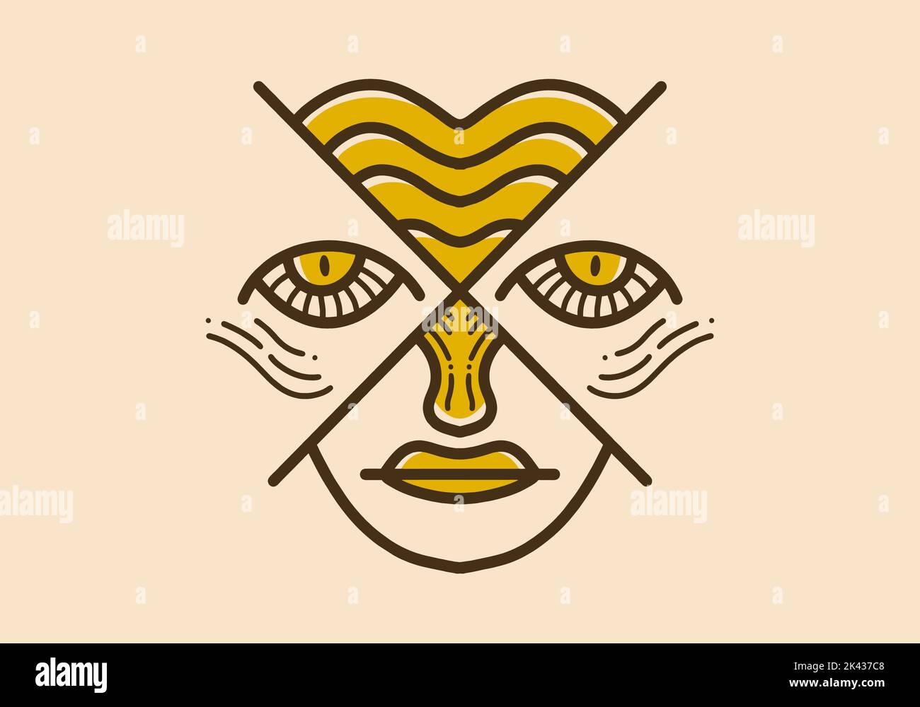 Retro vintage art illustration of a scary woman face Stock Vector