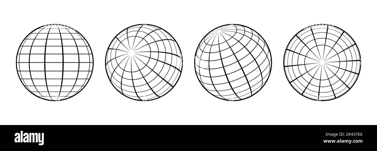 Grid, set of wireframe spheres, globes. Vector illustration Stock Vector