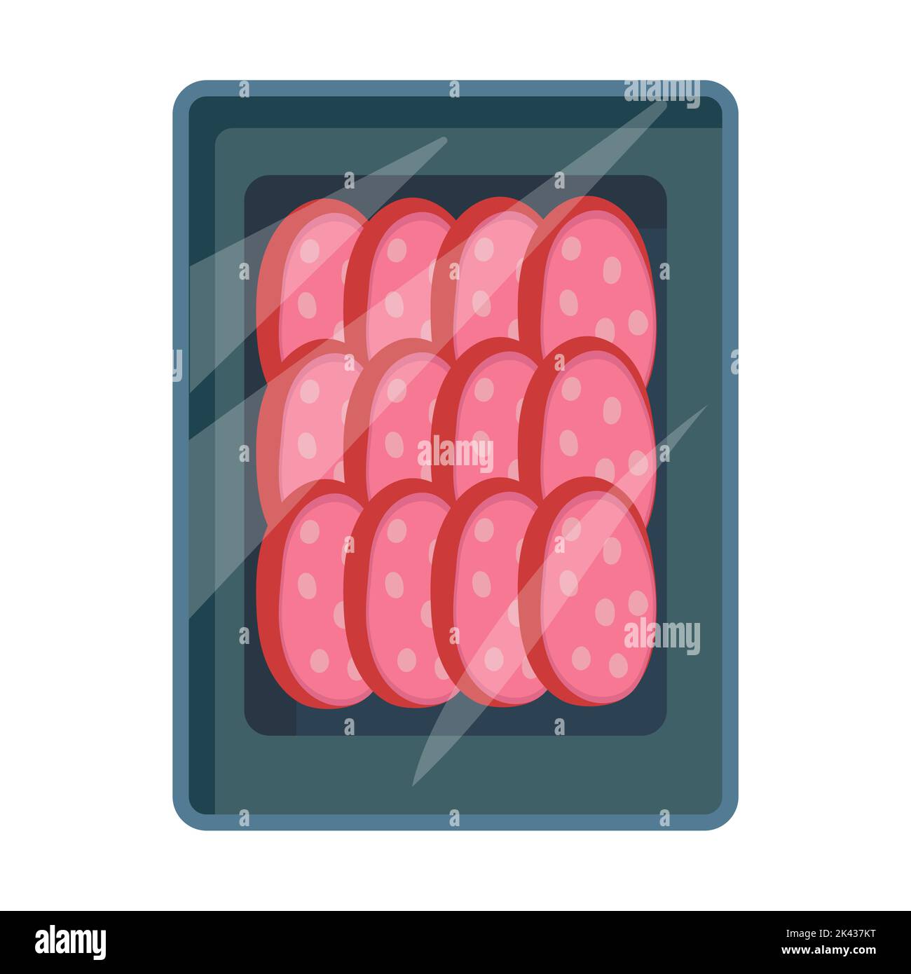 Сartoon meat tray. Frozen food in transparent plastic packaging. Fresh