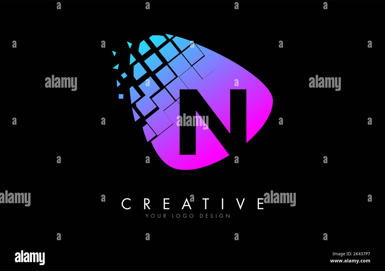Letter N Design with Colorful Pink and Blue Shattered Blocks Vector ...