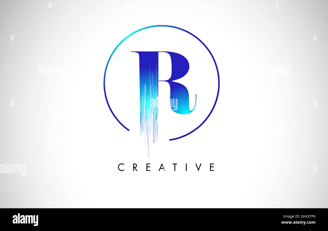 R Brush Stroke Letter Logo Design. Blue Paint Logo Leters Icon with ...