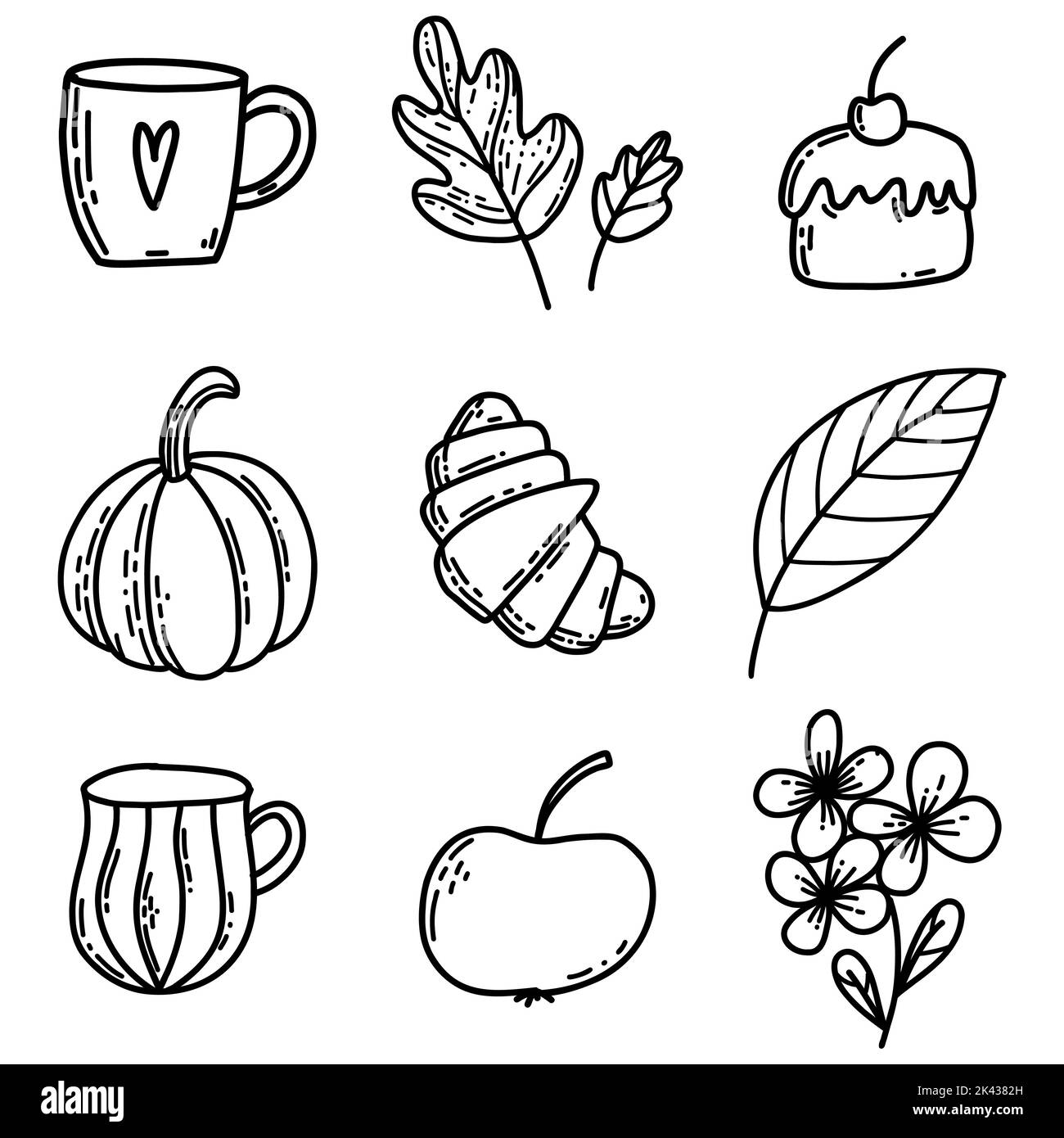 Set of doodle autumn elements isolated on white. Vector illustration of ...
