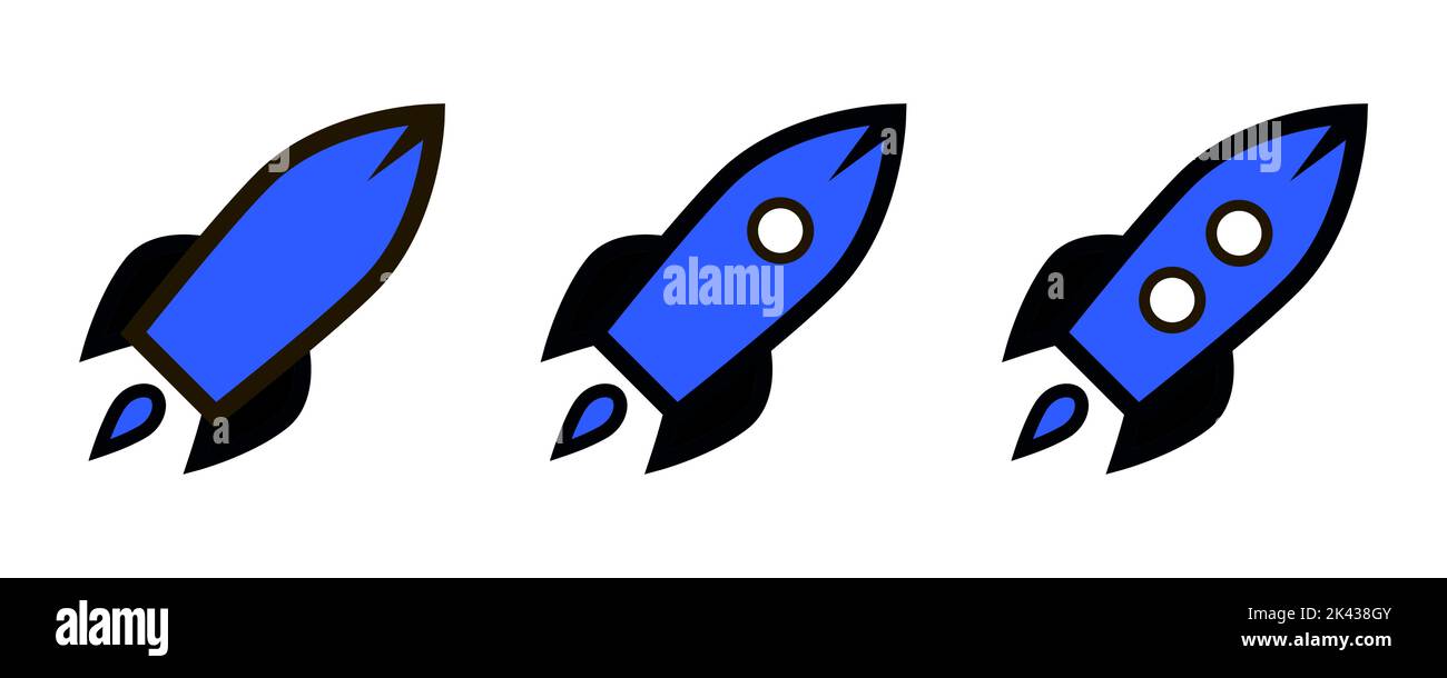 Blue rocket line icon set, outline vector sign isolated on white ...