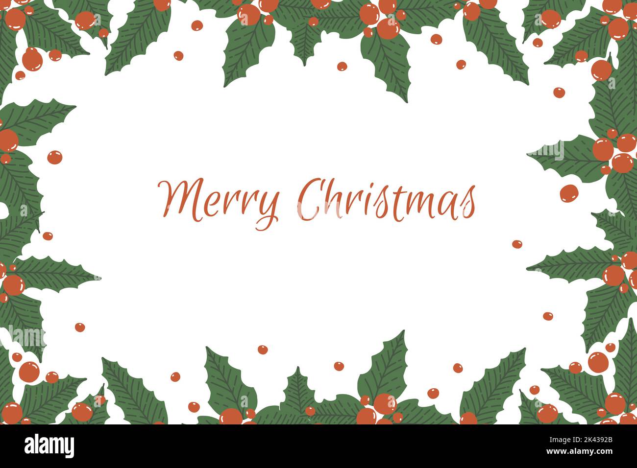 Frame from holly leaves and berries isolated on white background with ...