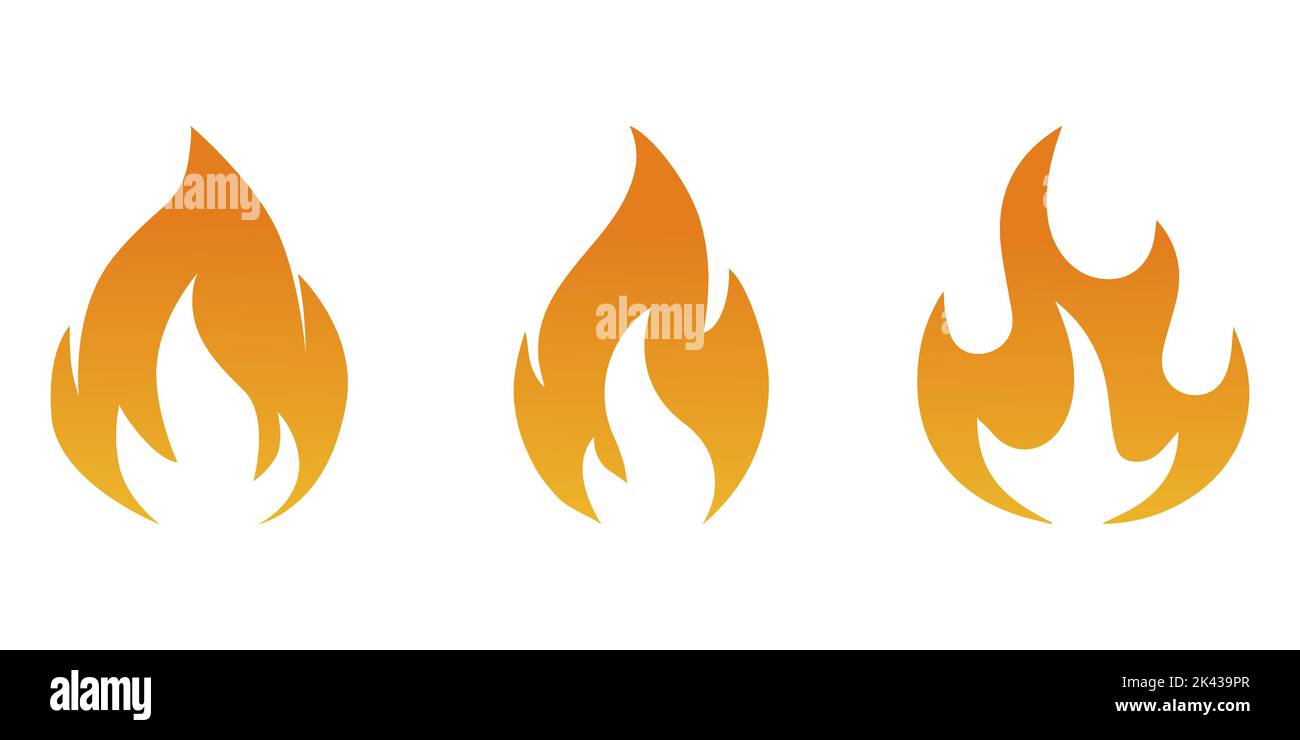 Fire flames icon set. Logo design on the white background . Vector ...
