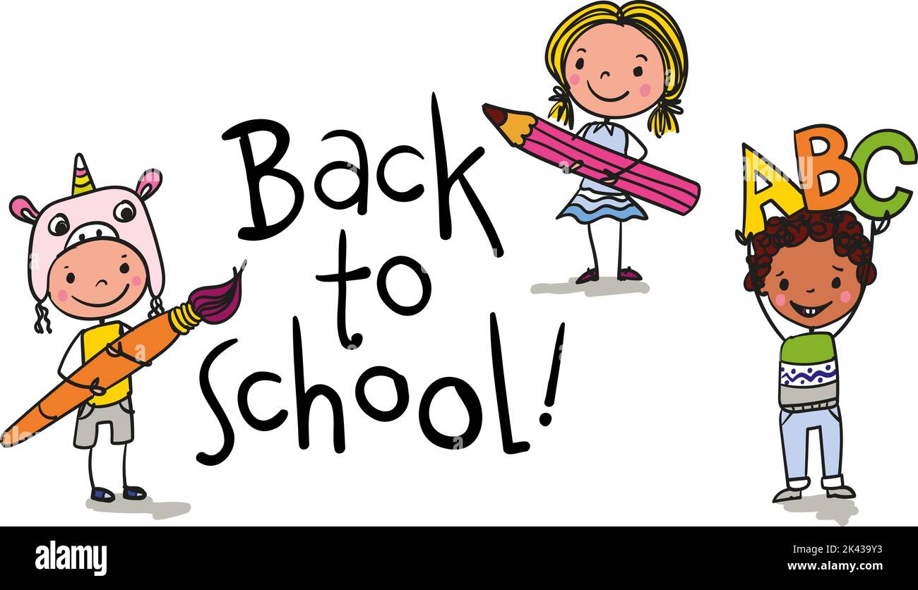 Back to school cute boys and girls with school supplies like rulers