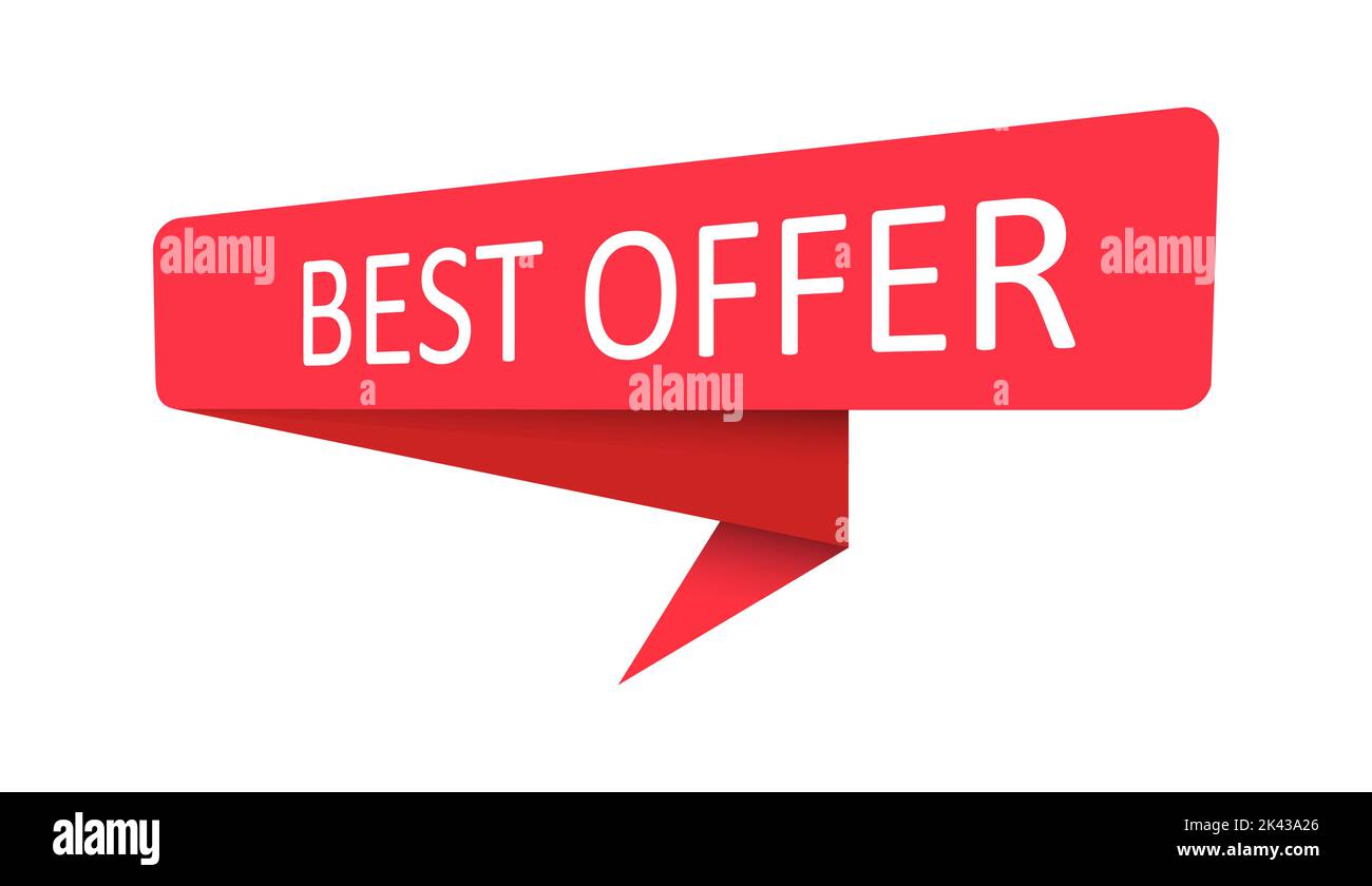 BEST OFFER. A red banner, pointer, sticker, label or speech bubble for apps, websites and creative ideas. Vector design Stock Vector